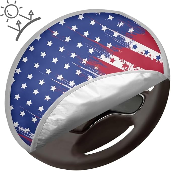 American Flag Car Steering Wheel Cover Non Slip Steering Wheel Sunshade Heat-Resist Aluminum Foil Steering Wheel Cover for Car SUV Truck Van Sedan