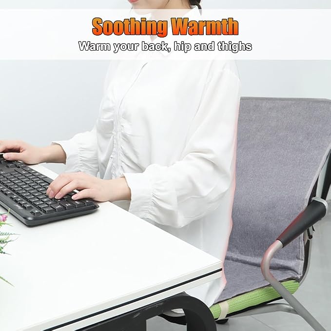 USB Heated Seat Cushion for Office Chair, Large Heating Area Cover | Therapy Heating Pad for Back, Lumbar, Hip, Thigh with 3 Temperatures Levels, 17In * 35.5In