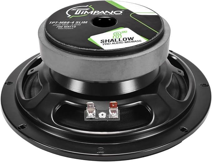 Timpano 8 Inch Shallow Car Speaker 700 Watts TPT-MB8-4 Slim Shallow Profile 4 Ohm, PRO Midbass Car Audio Loudspeaker Compact for Doors (Single)