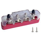 4 x #10 (M5) Studs Bus Bar, 4.2" Power Distribution Block Brass Battery BusBar Junction with Cover for Auto Boat Amplifier and More (Red)
