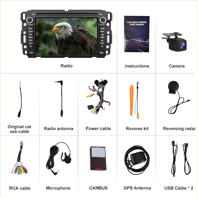 Car Radio for Chevrolet Chevy Silverado GMC Sierra Yukon 2007-2013 Android 13 GPS Navigation 2GB+32GB with 7 inch Touch Screen CarPlay Android Auto Bluetooth SWC Backup Camera