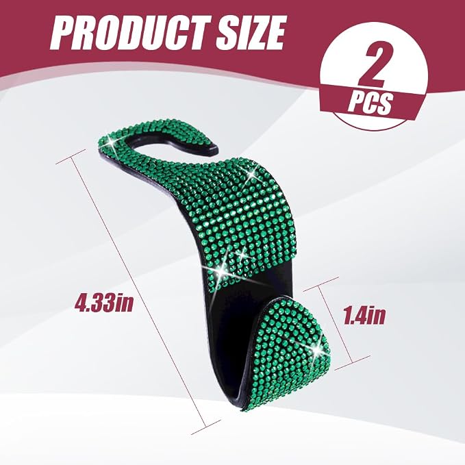 2 Pack Car Hooks, Bling Rhinestones Crystal Hooks, Auto Seat Back Organizers, Car Decorations Backseat Hanger, Car Seat Hooks Perfect for Holding Handbags, Clothes, Purses and Water Bottles