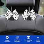 2PCS Car Seat Headrest Hook, Cute Bow Backseat Hanger Holder for Purse Bag Handbag Coat, Auto Interior Seat Back Grocery Storage Organizer Hook, Universal for Vehicles (White Polka Dots)