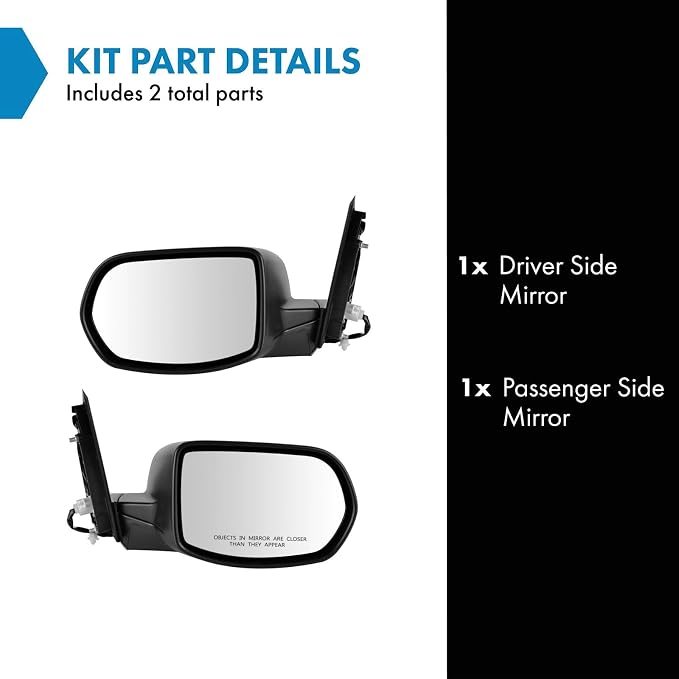 2 Piece Driver and Passenger Side Mirror Assembly Set Electric Adjustment Non-Heated No Memory Textured Compatible with 2012-2016 Honda CR-V HO1320270 HO1321270