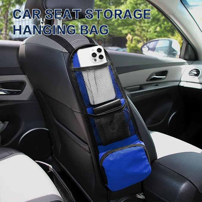 2PS Car Seat Side Organizer, Auto Seat Storage Hanging Bag, Multifunctional Vehicle Mesh Pocket Hold, Car Accessories Can Hold Phone, Wallet, Glasses for Most Cars