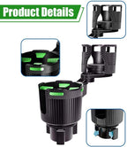 Car Cup Holder Expander, Expandable Arm Automotive Cup Holder Adapter with Adjustable Base, Vehicle Water Bottles Mugs Drinks Insert Adapter Extender, Universal Fit (Green)