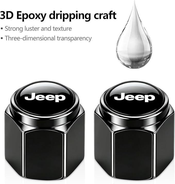 Tire Valve Stem Caps Cover for Jeep Metal Car Wheel Air caps Auto Valve Stem Caps Accessories 4 Pack Black