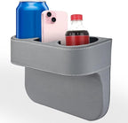 Car Cup Holder, PU Leather Cover Auto Front Seat Organizer, Grey | Multifunctional Cup Drink Holder, Gap Filler Coin Bucket Storage Box, Console Side Pocket, Cell Mobile Phone Holder