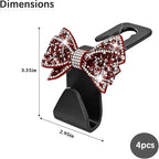 Zpana Bling Car Headreat Hook, 2PCS Crystal Rhinestone Cute Bow Vehicle Seat Back Hanger Storage for Purses Bags Grocery, Diamond Auto Rear Seat Organizer, Universal for SUV Truck Sedan (Red)