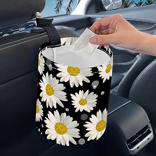 Portable Reusable Waterproof Car Trash Bin, Multipurpose Vehicle Organizer, Road Trip Essentials (Daisy 2)