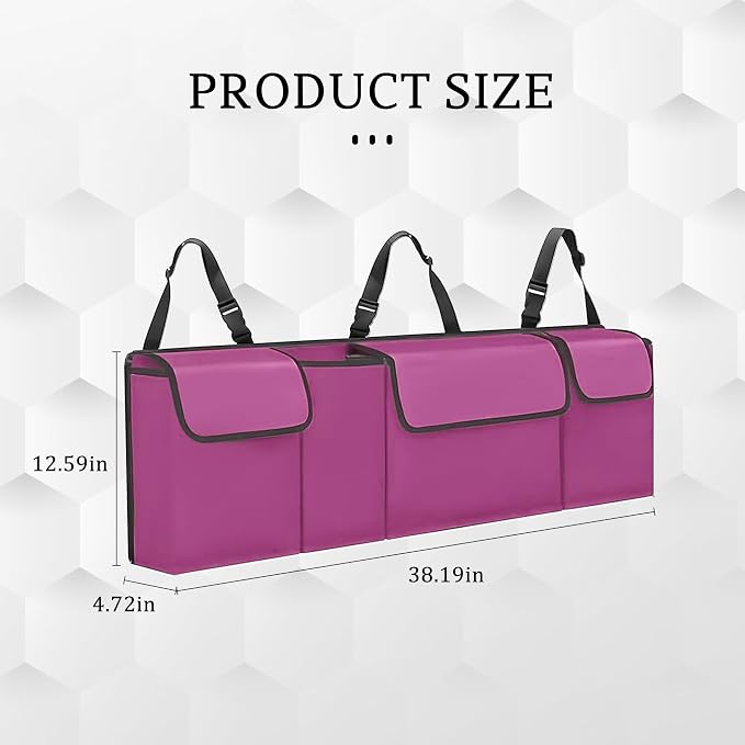 Car Trunk Organizer, Waterproof Collapsible Cargo Bag with 4 Pockets,Backseat Hanging Large Storage with Adjustable Straps, Sturdy Space Saver Frees Trunk Floor for SUV, Truck (Purple)