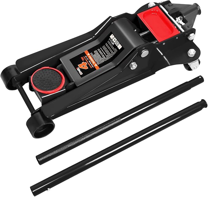 DNA Motoring Floor Jack 4 Ton (8000 lbs) Capacity, Fast Lift Low Profile Hydraulic Trolley Jack, Steel Heavy-Duty Service Car Jack, Lifting Range 4.5"-20", Black, TOOLS-00308-BK