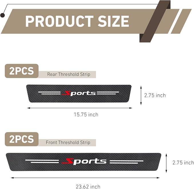 4 PCS Car Door Sill Protectors, Carbon Fiber Sport Threshold Guard Sticker, Anti-Scratch Door Edge Protection Decoration, Universal for Most Cars
