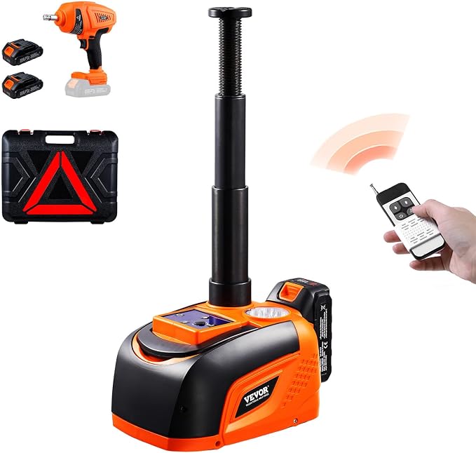 Electric Car Jack Cordless Remote Control, 5 Tons /11000 lbs, Electric Hydraulic Jack Kit 18V Battery with Electric Impact Wrench, Tire Change Replacement with LED Light, Portable Car Jack