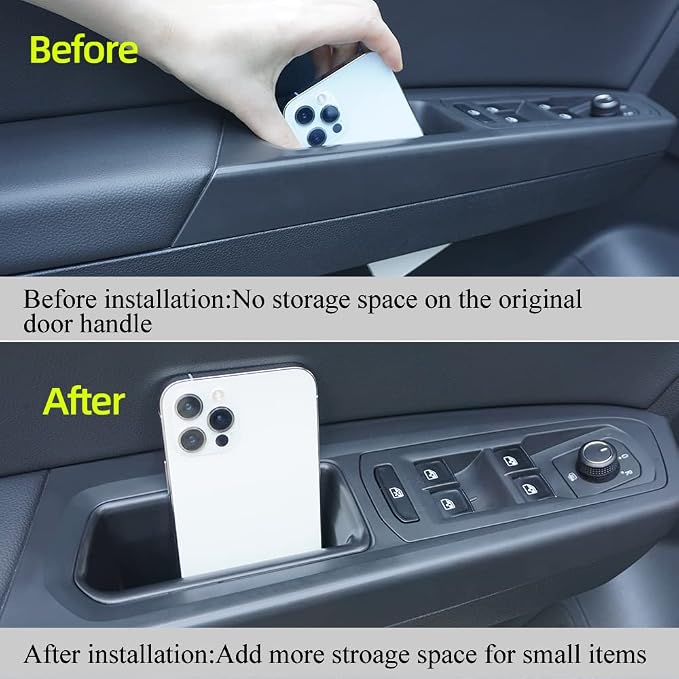 4pcs Door Organizer Storage Tray Compatible with VW Atlas 2018-2023 Atlas Cross Sport; ABS Grab Handle Tray Insert Glove Pallet