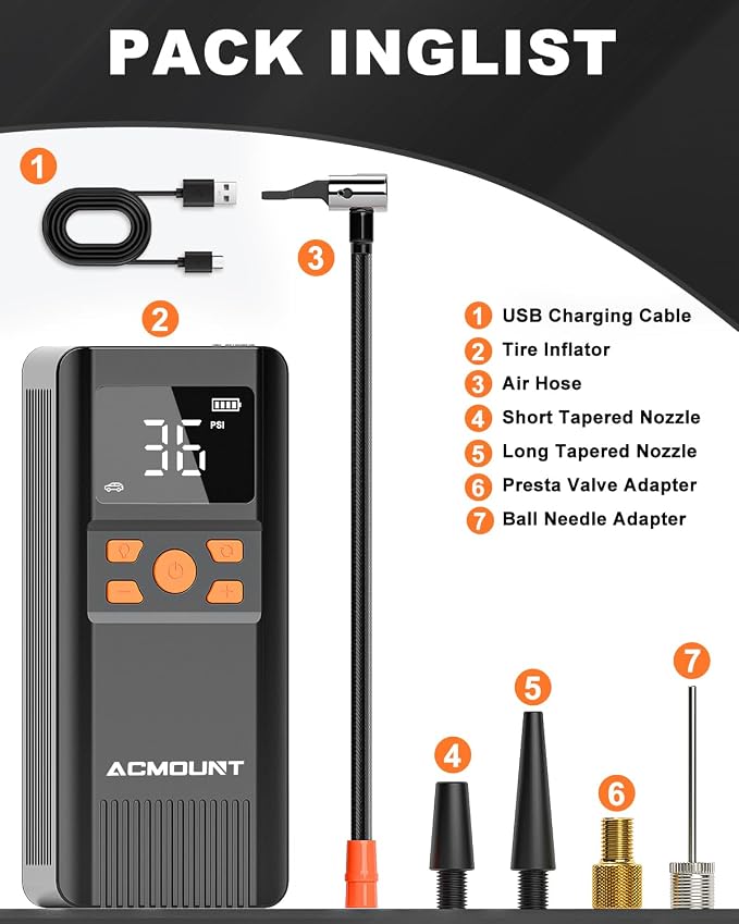Tire Inflator Portable Air Compressor, 150PSI Portable Air Pump for Car Tires, 2X Faster Inflation Cordless Tire Inflator with Pressure Gauge LED Light for Car, Bike, Motorcycle, Ball