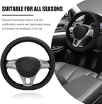Car Steering Wheel Cover, Leather Breathable Ice Silk Auto Wheel Wrap with Anti-Slip Lining, Scratch-Resistant Elastic Protector Fit for 14.5-15 Inch Steering Wheels (Black)