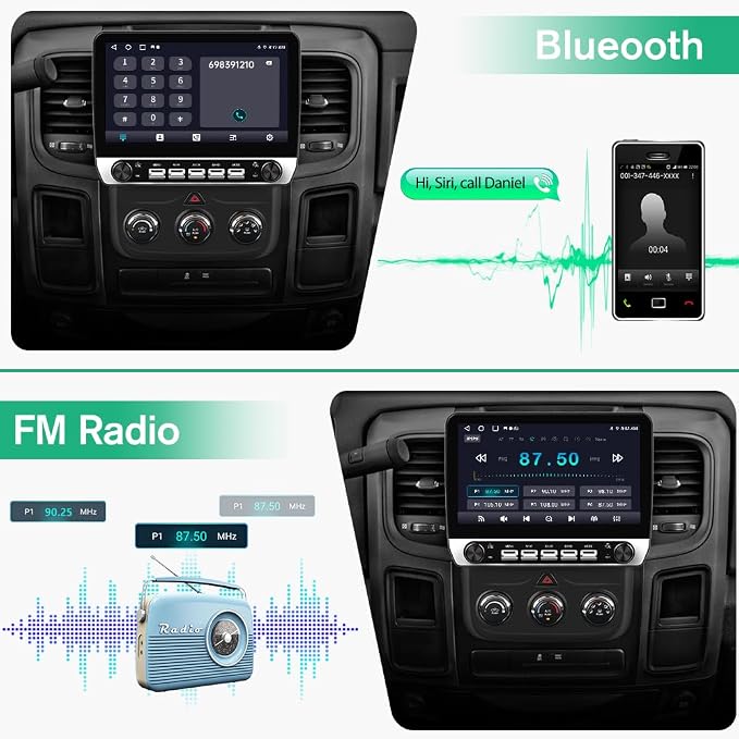 4Core Car Radio Stereo for Dodge RAM 1500 2500 3500 2013 2014 2015 2016 2017 2018 with Android 13 Wireless Carplay Android Auto 5GWiFi Bluetooth 2G Ram 64G ROM(Fit Manual AC)