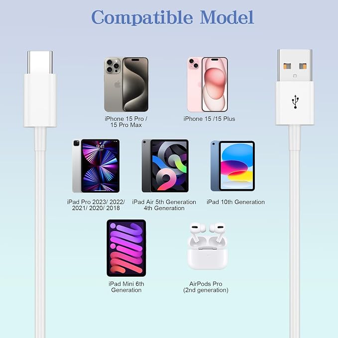 Car Carplay Cable for iPhone 17/16/15/Plus/Pro/Pro Max, USB A to USB C Cable for Apple Carplay, USB-C Car Charger for iPad mini 6th/Air 5th/Pro13'/12.9'/11' Type-C Cord Fast Charging (Black, 6FT)