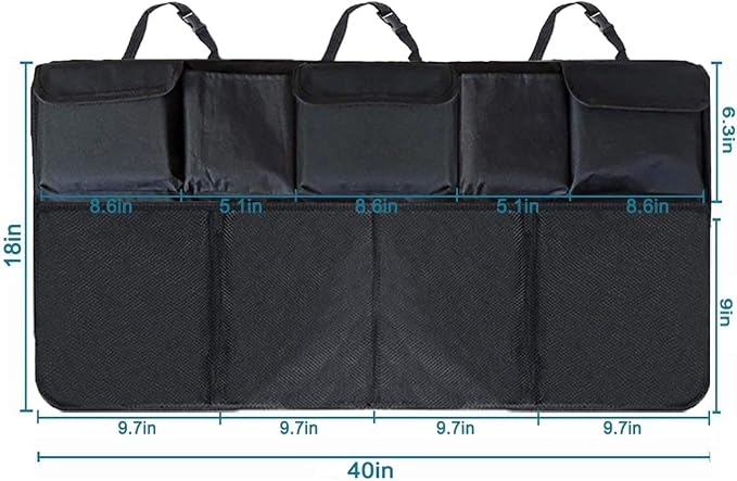 Trunk Organizer for Car, Large Capacity Car Organizers and Storage with 9 Pockets, Waterproof Backseat Hanging Organizer for SUV, Truck, MPV, Interior Accessories for Men and Women