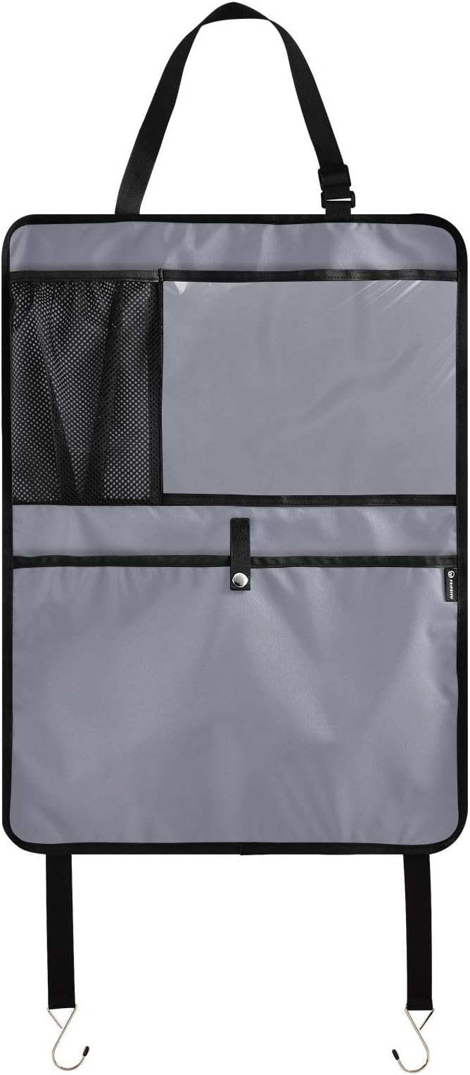 Grey Car Seat Organizer for Kids Backseat Kick Mat with Adjustable Strap Back Seat Protectors for SUV Vehicle Car 2 Pcs