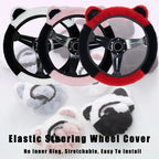 Fluffy Car Steering Wheel Cover with Keychain Fit 14-15 inch Black and Red | Cute Ears Steering Wheel Covers for Women Girls Universal Elastic Stretch Steering Wheel Protector Accessories