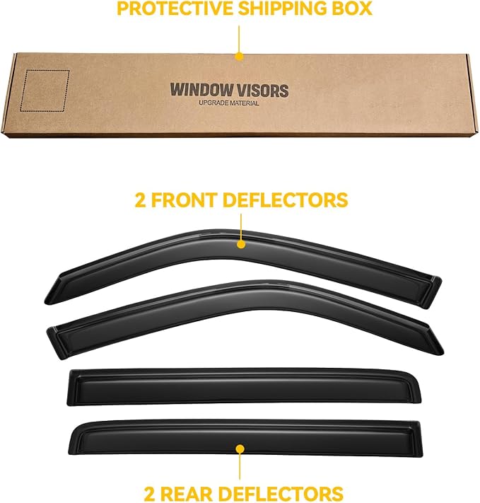 Window Visors for 2009-2015 Honda Pilot, Rain Guards Shields Vent Deflector Shade Dark Smoke 2010 2011 2012 2013 2014, Tape-On, 4PCS