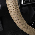 Classical Leather Automotive Universal Steering Wheel Covers,Universal Fit for Suvs,Trucks,Sedans,Cars,Vans,14.5-15inch Anti-Slip Safety Comfortable Desgin(Beige)