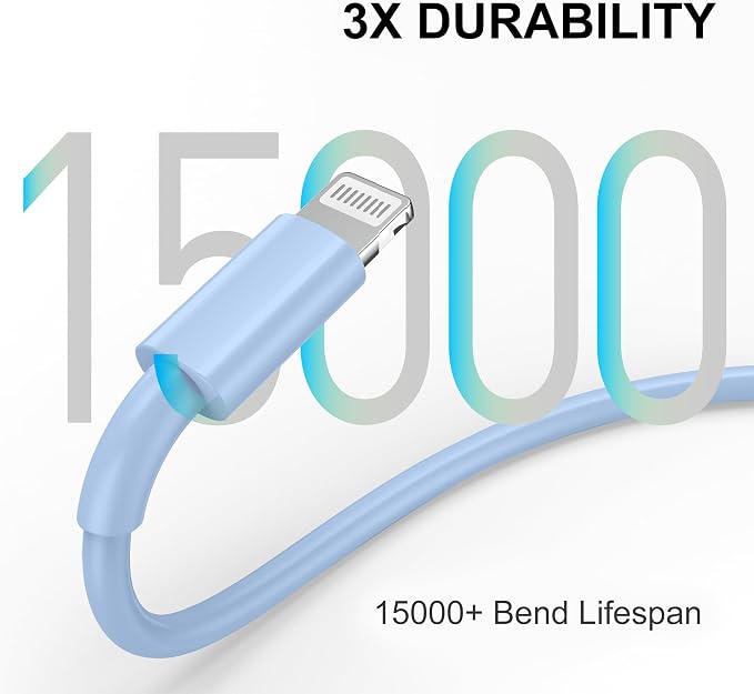 Car iPhone Carplay Cable, Car Charger Cord, USB A to Lightning Cable Fast Charging & Data Transfer for iPhone 14/13/12/11 Pro Max XR XS X 8 7 6 Plus SE Tangle-Free,3ft Blue