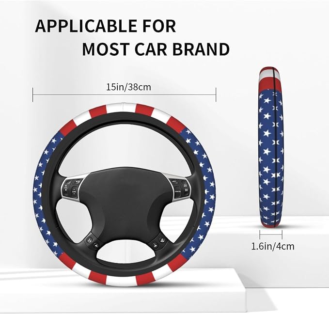 American Flag USA Steering Wheel Cover Car Accessories Cute for Women Girls Girly Universal 15 Inch Neoprene Auto Interior Decor Anti Slip Car Truck Protector