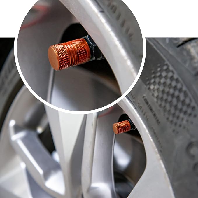 Tire Valve Stem Caps for Car Tires Air Caps Cover 8 Pack Corrosion Resistant Premium Alloy Leak-Proof Universal for SUV Truck Motorcycle Bike Orange