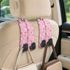 Cute Pink Paw Car Seat Back Storage Headrest Hooks for Purses & Bags – 2PCS PU Leather Dual Metal Hooks, Backseat Organizer Accessories