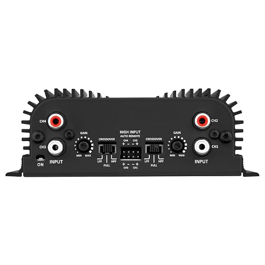 TS 400x4 2 Ohms Black Multichannel Stereo Amplifier 400 Watts Rms, 4 Channels, Full Range, Car Audio Digital 2 Bridged Channel, Crossover High/Low Pass, with RCA and Automatic High Level Input
