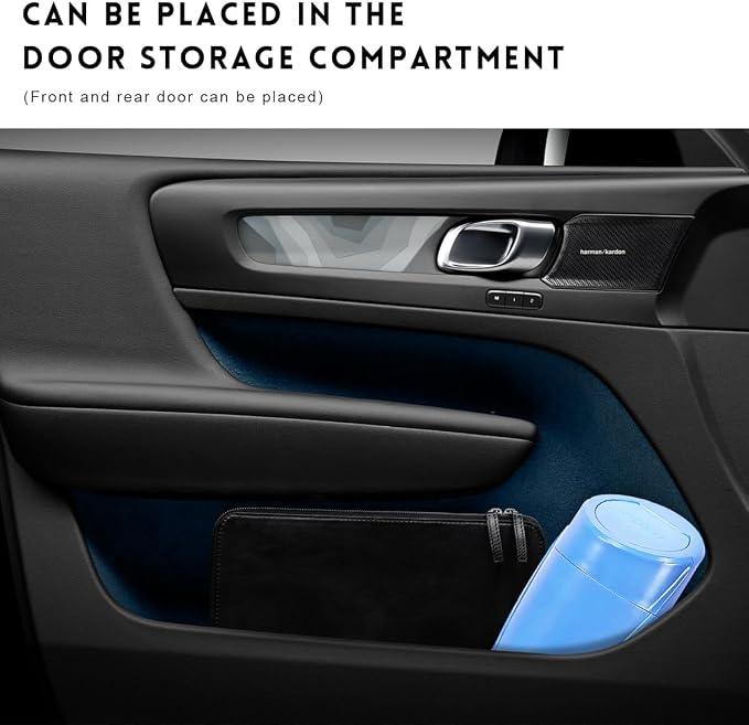 Wevdn Car Trash Can Bin with Lid, Mini Leakproof Vehicle Side Door Cup Holder Trash Can with Lid, Multipurpose Organizer Portable Garbage Bin for Cup Holder Car Home Office (Dark Blue)