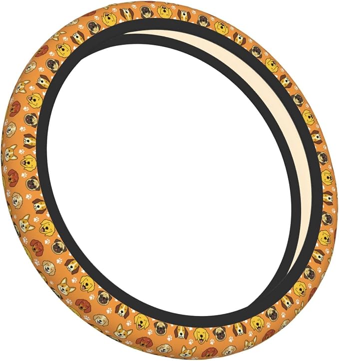 Dog Pattern Steering Wheel Cover, 15 Inch Universal Fit Neoprene Car Wheel Protector, Non-Slip & Breathable Cute Animal Print Interior Decor for Women and Men