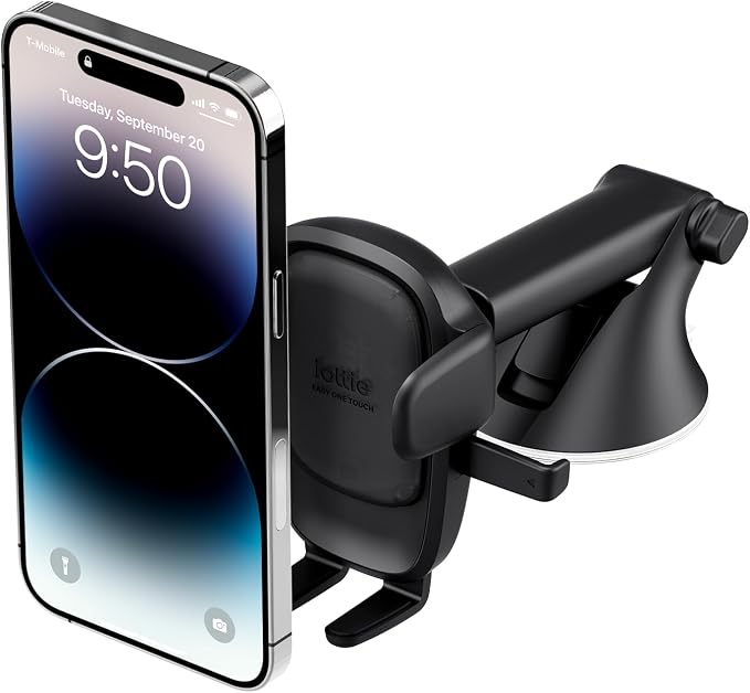 Easy One Touch Advanced Universal Car Mount Dashboard & Windshield Suction Cup Phone Holder for iPhone, Samsung, Google, All Smartphones