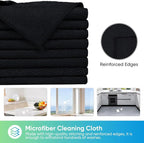 Black Microfiber Cleaning Cloth, 24 Pack Cleaning Towels for Kitchen, Lint Free, Scratch-Free, Highly Absorbent, and Reusable Cleaning Rags for House, Window and Glass, Cars, 11.5 X11.5 inch