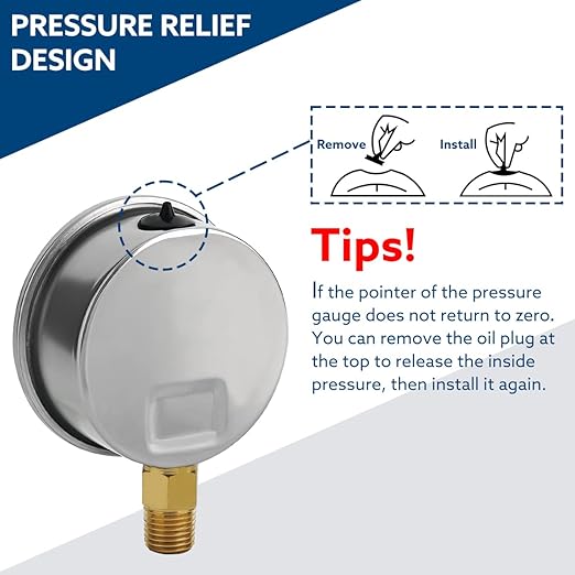 0-200 Psi Glycerin Liquid Filled Pressure Gauge, 2.5" Dial Size, 1/4" NPT Lower Mount, Stainless Steel Case, for Water Oil Pressure Test in Pipe Pool Pump Sand Filter Air Compressor
