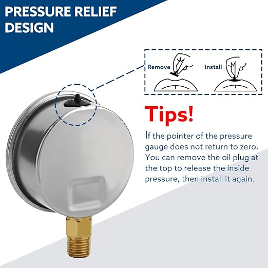 30 inHg Vacuum Silicone Oil Liquid Filled Low Pressure Gauge, 2.5" Dial Size, 1/4" NPT Lower Mount, Stainless Steel Case, for Air Conditioning Manifolds, HVAC, Air Pump Vacuum Test