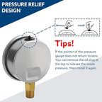 100 Psi Lead-Free Glycerin Liquid Filled Low Pressure Gauge, 2.5" Dial Size, 1/4" NPT Lower Mount, Stainless Steel Case, for Home Potable Water Pump, Air, Well, RV Hose, Pressure Test