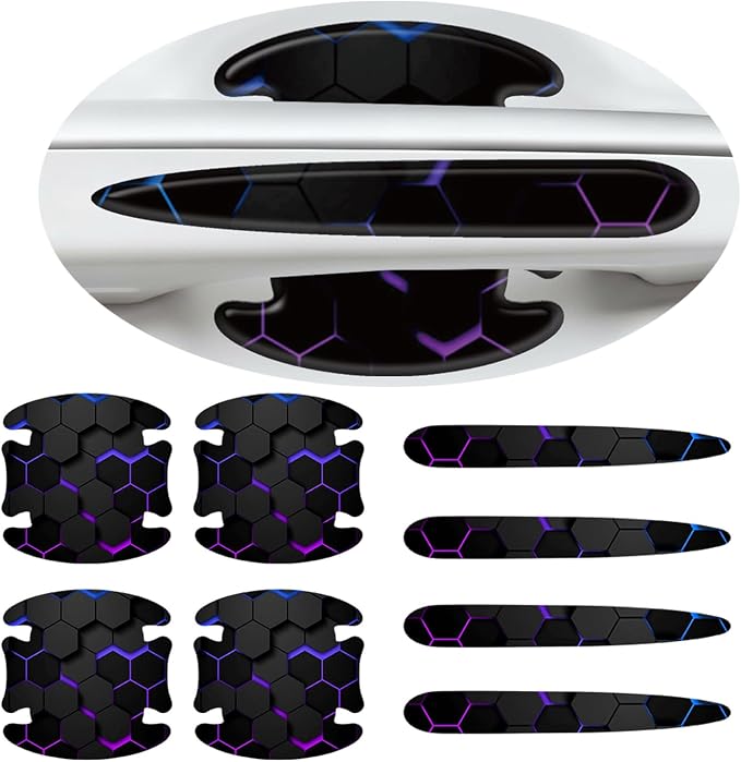 3D Texture Car Door Handle Protector ，Anti-Scratch Waterproof Paint Protection Film, Car Door Bowl Guard Sticker，Universal Vehicle Exterior Decoration Accessories (Purple B)