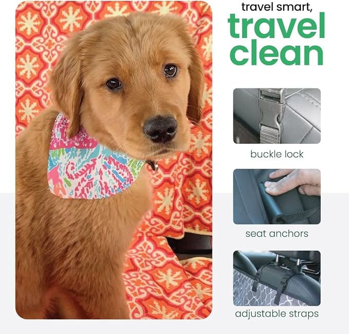3-in-1 Back Seat Cover for Dogs, 100% Cotton Canvas Back Seat Hammock with Headrest Straps, Belt Slots, & Anchors, Non-Skid Cargo Area Cover, Machine Washable, No Harmful Chemicals, 56"x56"
