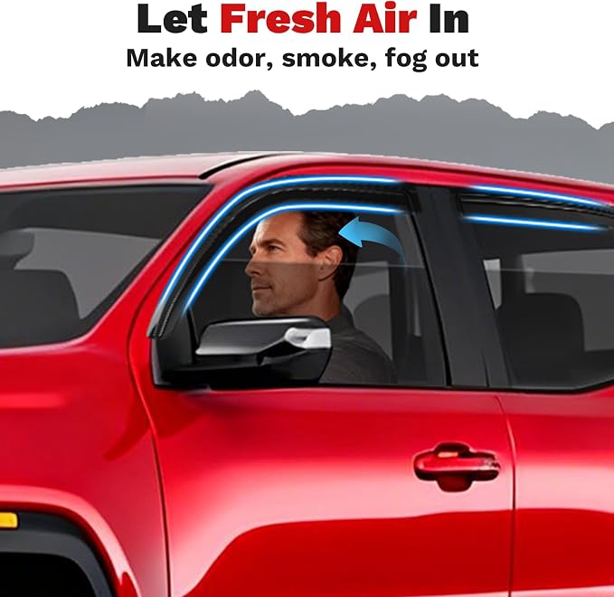Window Visors Rain Guards for 2023-2025 2026 Chevrolet/Chevy Colorado/GMC Canyon Crew Cab Accessories, Outside-Mount Tape-On Side Window Wind Deflectors Vent Visors Shades Rainproof 4PCS
