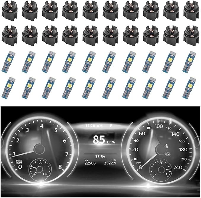 20PCS Car LED Dash Lights - Super Bright Instrument Cluster Light Bulbs with T5 37 74 LED Bulbs & Twist Lock Socket - Universal 12V L-ED Lights for Car Interior Accessories (White)