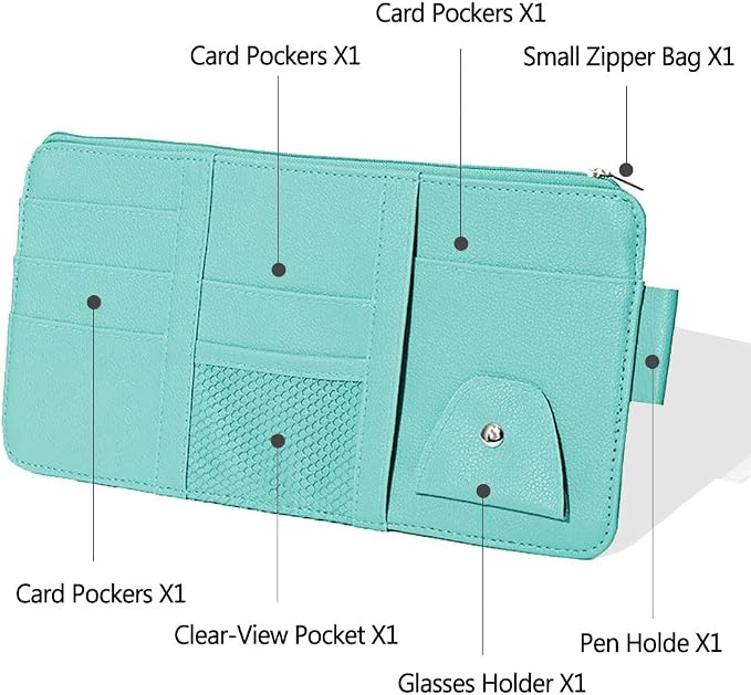 1 Pack Car Sun Visor Organizer, Sunglasses Holder for Car Sun Visor, Auto Interior Accessories Pocket Organizers Can Store for Sunglasses, Documents, Cards, Pen, Drivers License (Blue)