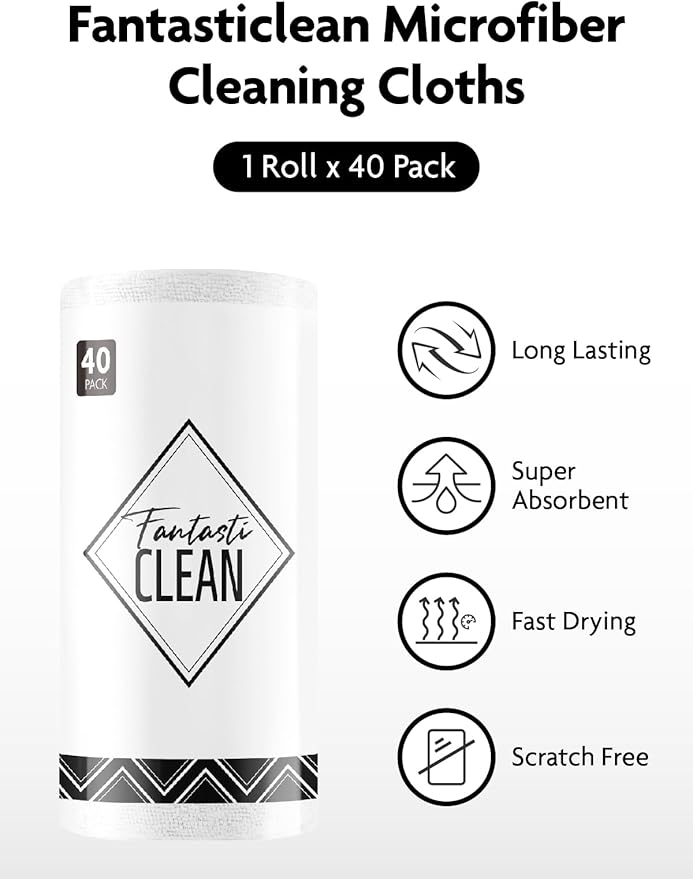 Microfiber Cleaning Cloth Roll -40 Pack, Tear Away Microfiber Towels, 12" x 12", Reusable, Washable, Scratch Free, Ultra Absorbent Dishcloth for All-Around Cleaning Supplies (White)