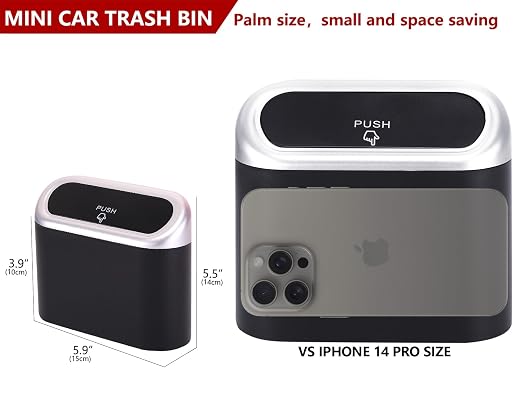 Mini Car Trash Can with Lid, Small Car Garbage Can, Cute Leakproof ABS Car Trash Bin, Car Accessories for Interior, Garbage Bin for Car, Home, Office with 60pcs Trash Bags Black/Silver