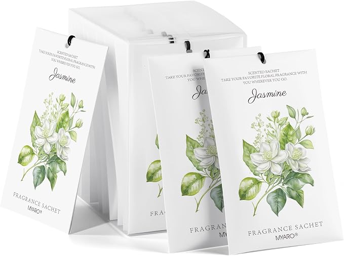12 Pack Jasmine Scented Sachets for Drawer, Closet & Small Spaces Air Freshener Bags, Odor Eliminator for Car, Shoes, Bathroom Home Fragrance Gift Set