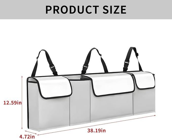 Car Trunk Organizer, Backseat Hanging Large Storage with Adjustable Straps,Waterproof PVC Collapsible Cargo Bag, Car Interior Accessories for Auto SUV MPV (White)