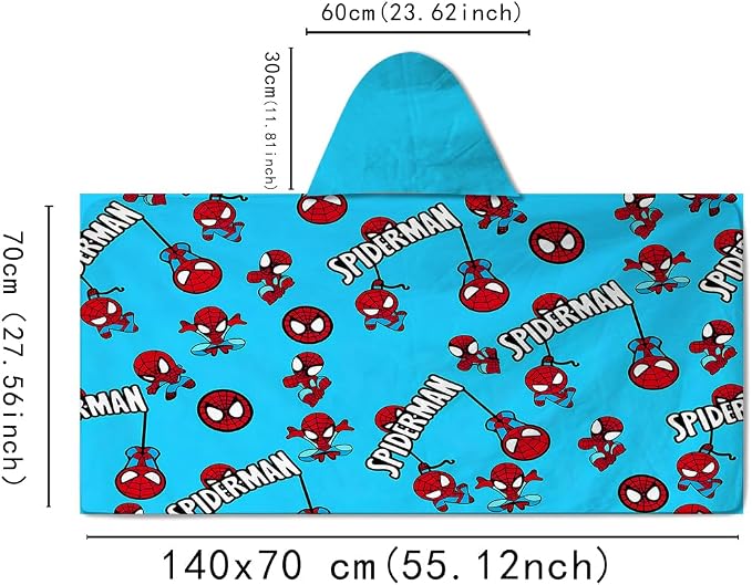 Spide Printed Soft Cotton Terry Hooded Towel Wrap, Absorbent Wearable Towel for Bath Pool Beach Lounging, 28 in x 55 in